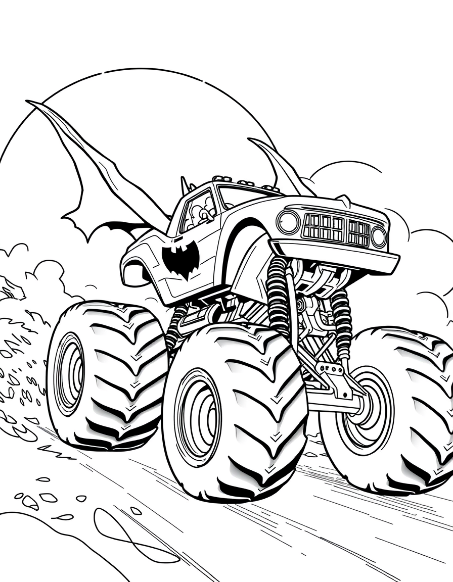 50 Monster Truck Coloring Pages - Speeding Batman Monster Truck In Action 