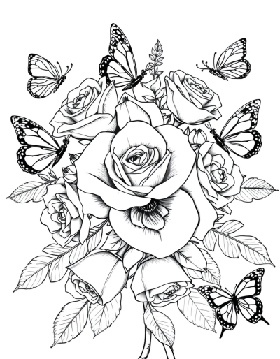 Roses Surrounded By Butterflies