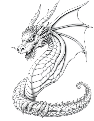 Stunning 3D Dragon Coloring Sheet