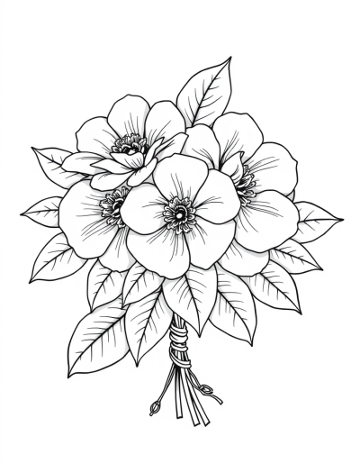 Elegant Camellia Bouquet, Black And White