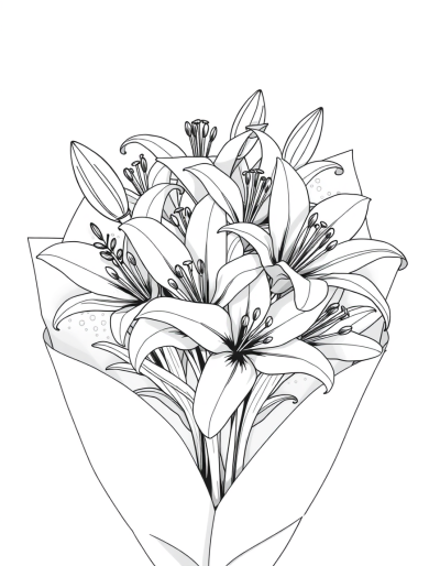 A Group Of Lilies In Black And White