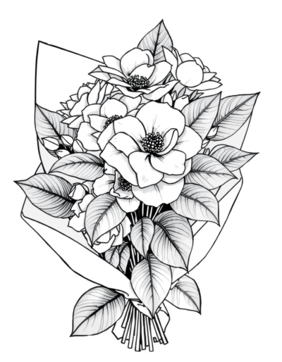 Paper Wrapped Camellia Flowers On Display