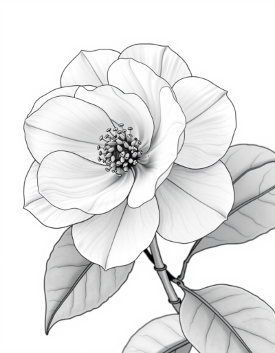 Camellia Blossom In Grayscale Tones