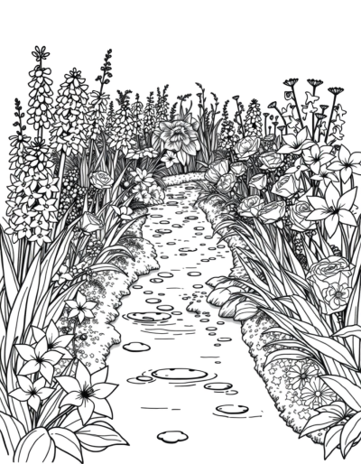 A Serene Garden With Fragrant Flowers And Gentle Flowing Water