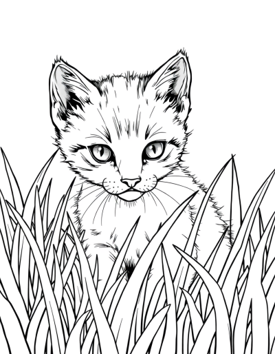A Curious Kitten Exploring Tall Grass