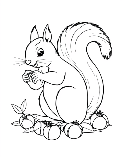 A Energetic Squirrel Gathering Acorns