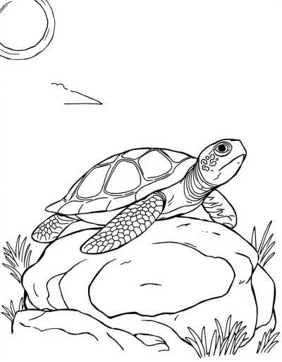 A Gentle Turtle Sunbathing On A Rock