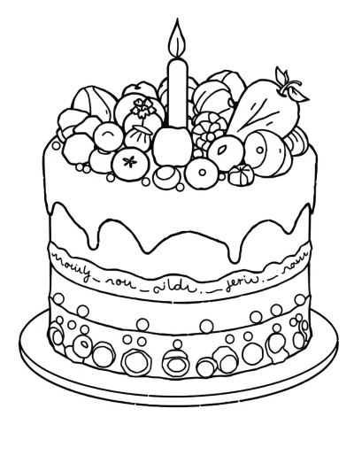 Birthday Cake Decorated With Fresh Fruit