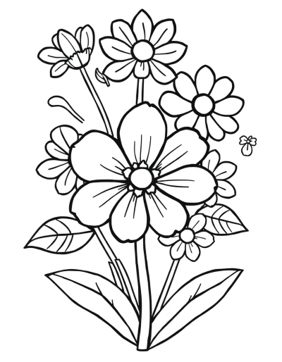 Whimsical Cartoon Blooms Waiting For Colors