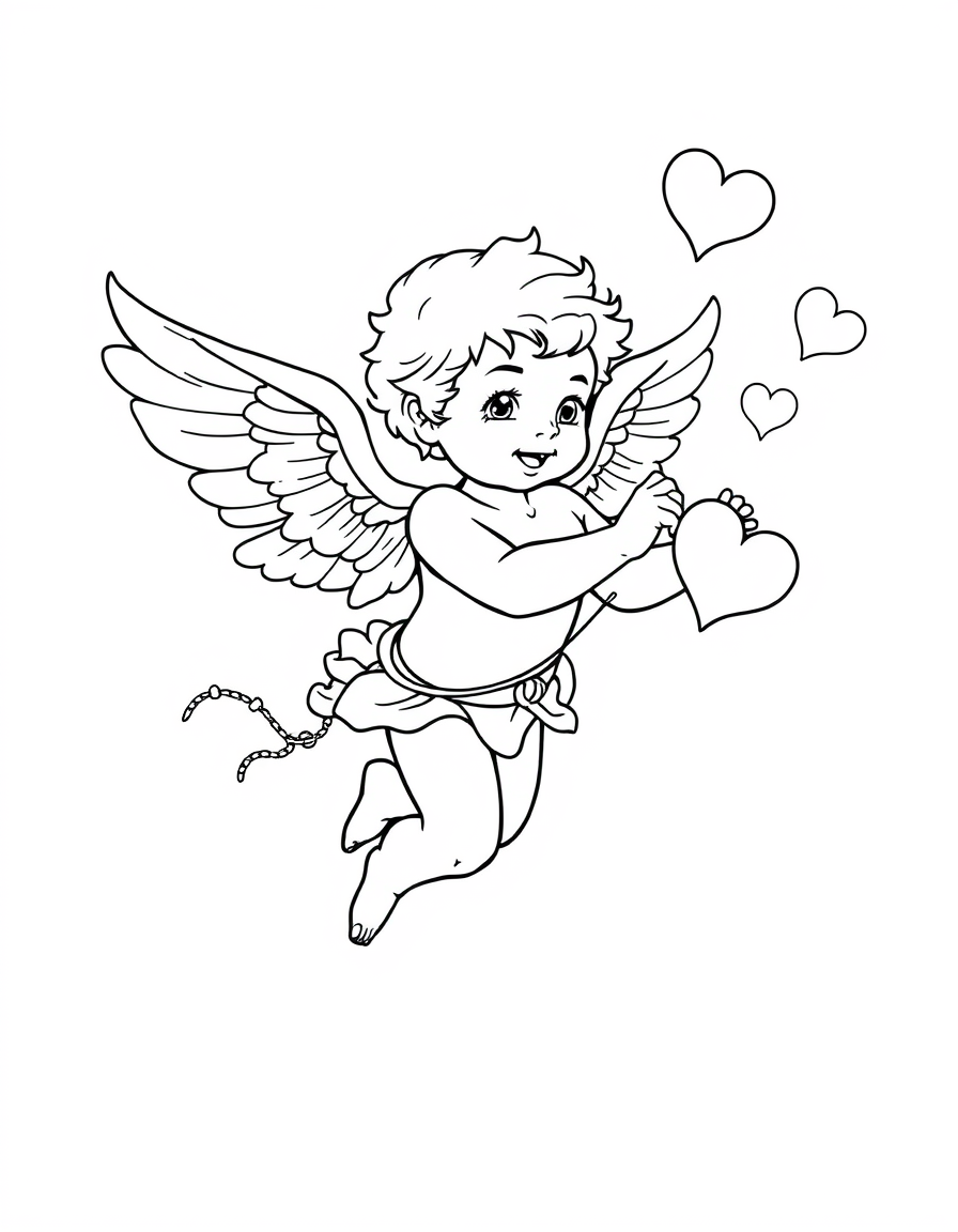 Playful Cupid Chasing After Hearts