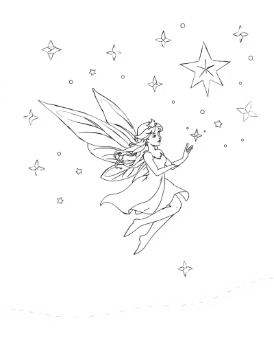 Whimsical Christmas Fairy Flying Through The Starry Sky