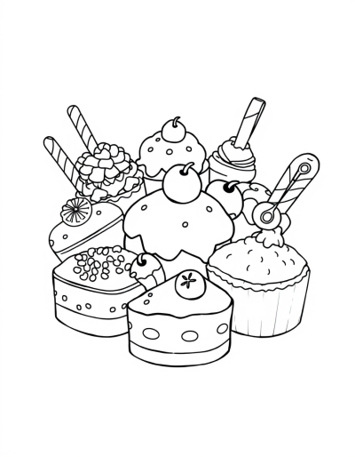 Sweet Selection Of Desserts To Color
