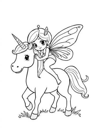 Magical Fairy Riding On Unicorn