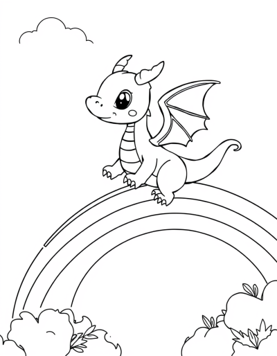 Cute Dragon Flying Over A Rainbow