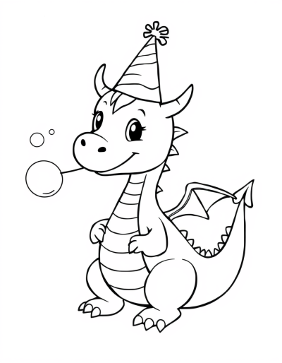 Dragon Wearing A Party Hat And Blowing Bubbles
