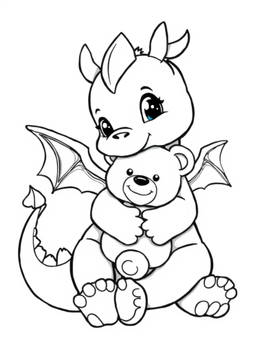 Sweet Dragon Hugging A Teddy Bear
