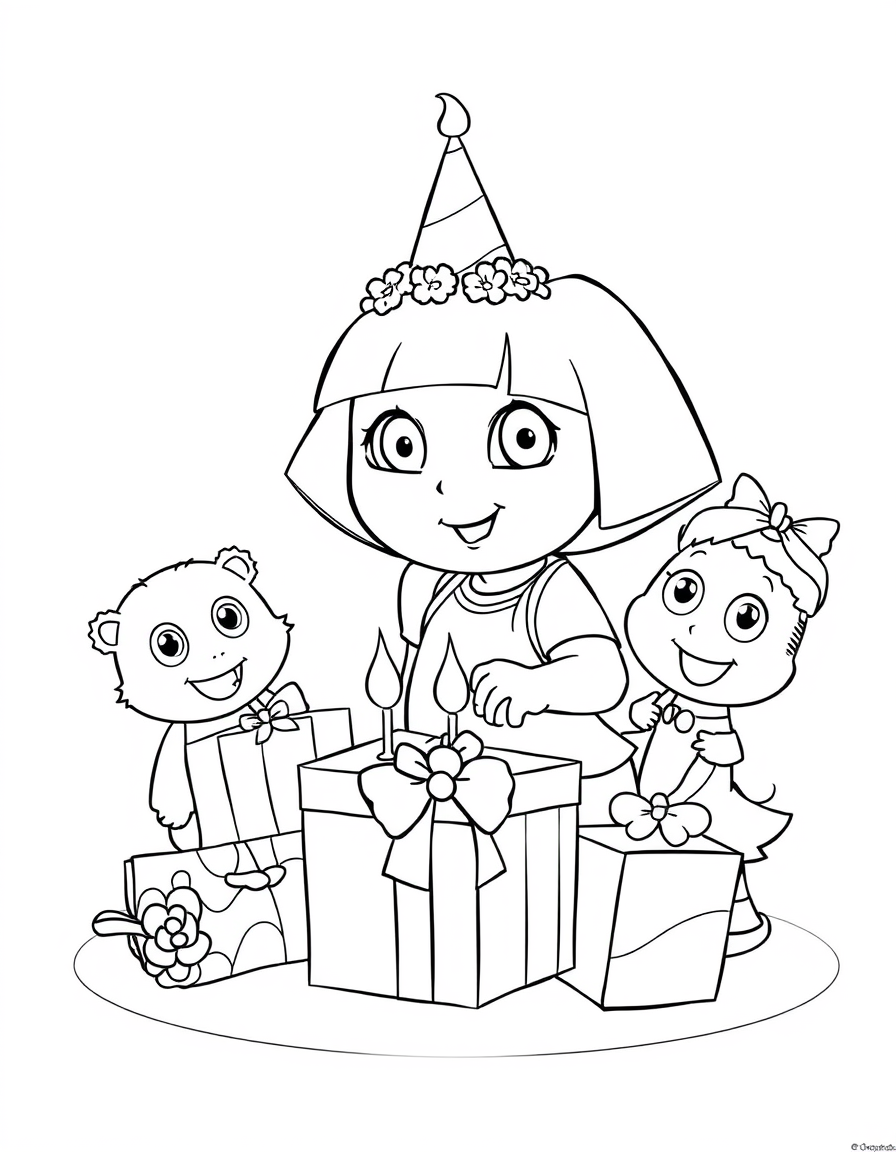 Dora Opening Birthday Presents With Friends