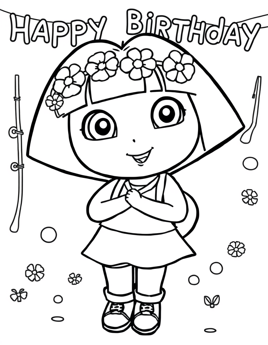 Dora With A Birthday Banner In The Background