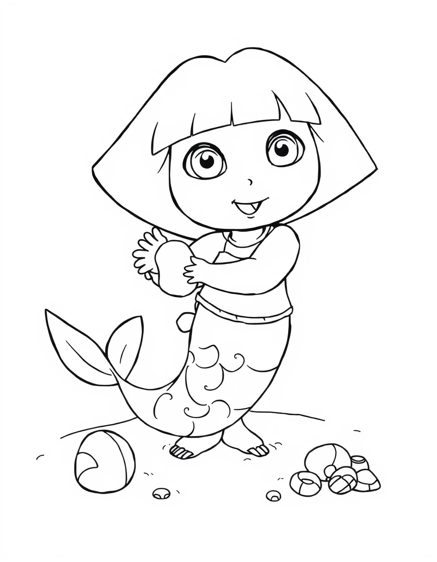 Dora Collects Shells On Sandy Beach