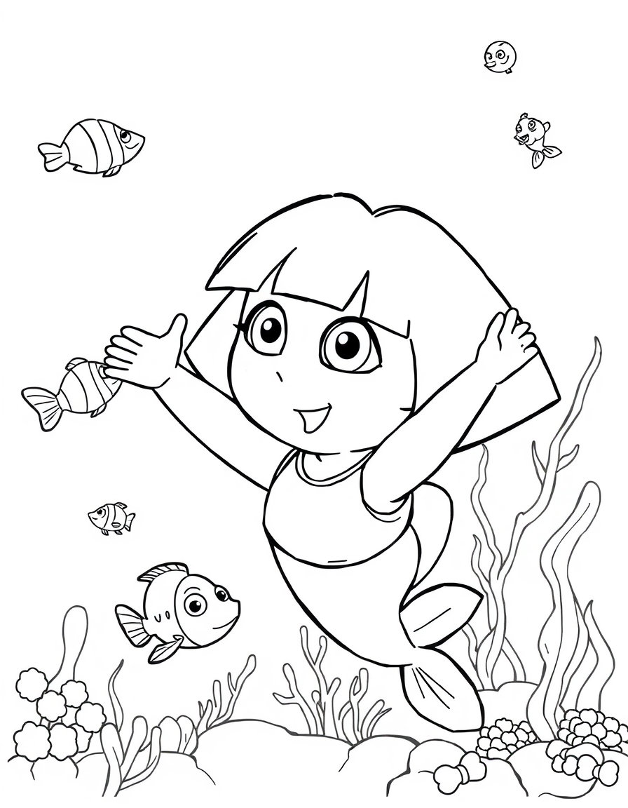 Dora Swims With Colorful Fish