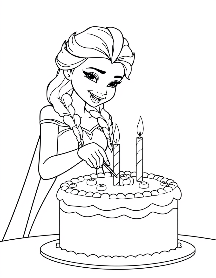 Elsa Cutting Birthday Cake Joyfully