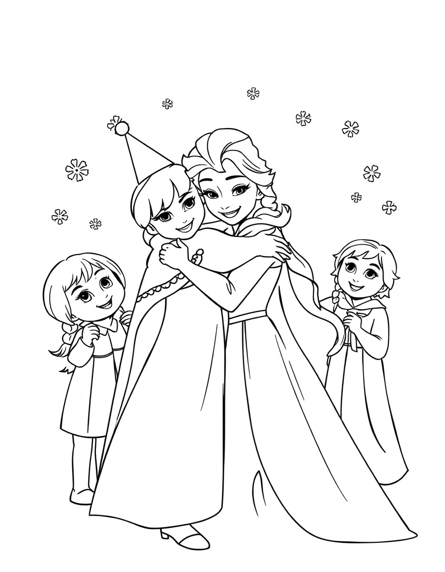 Elsa Hugging Birthday Party Guests