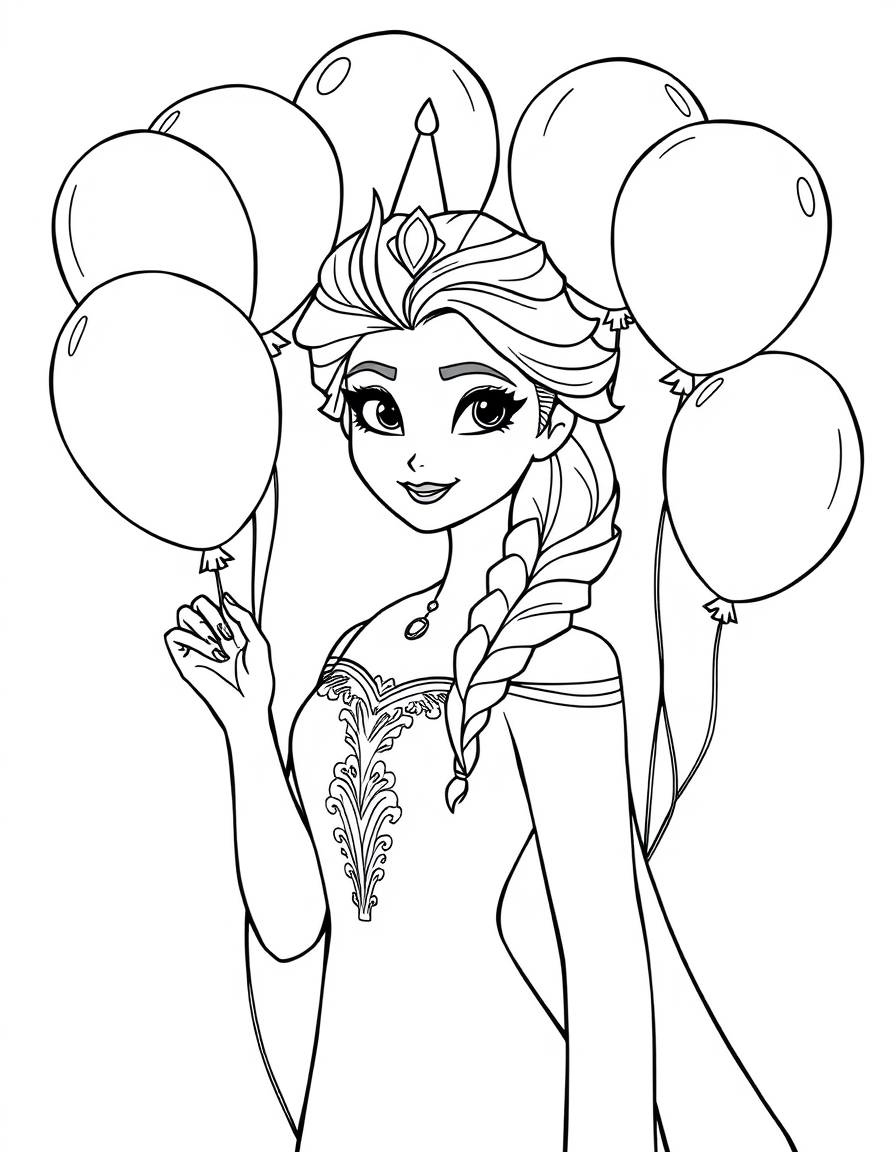 Elsa Surrounded By Birthday Balloons