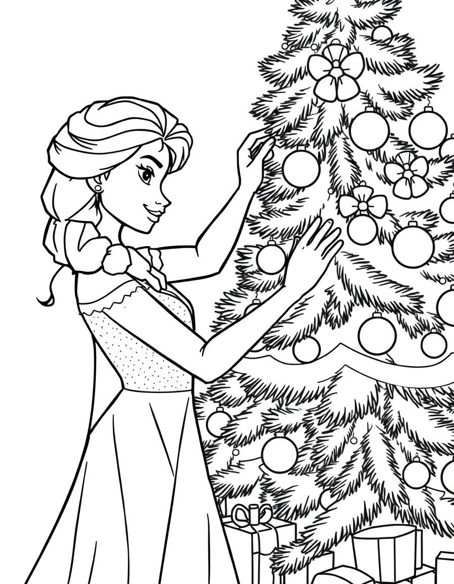 Elsa Decorating A Christmas Tree