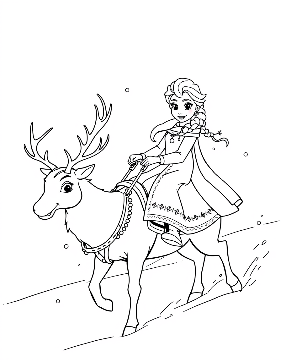 Elsa Riding A Reindeer Through Snow