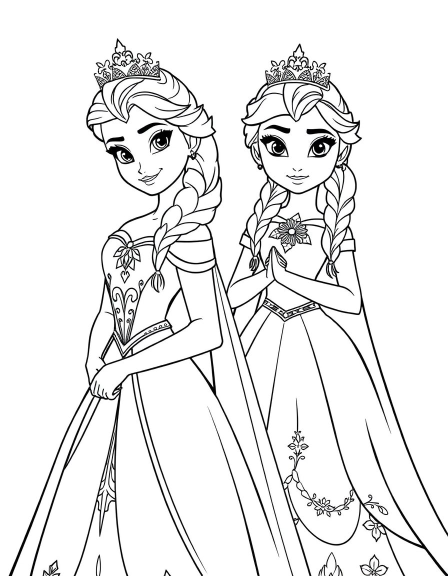 Elsa And Anna In Royal Gowns