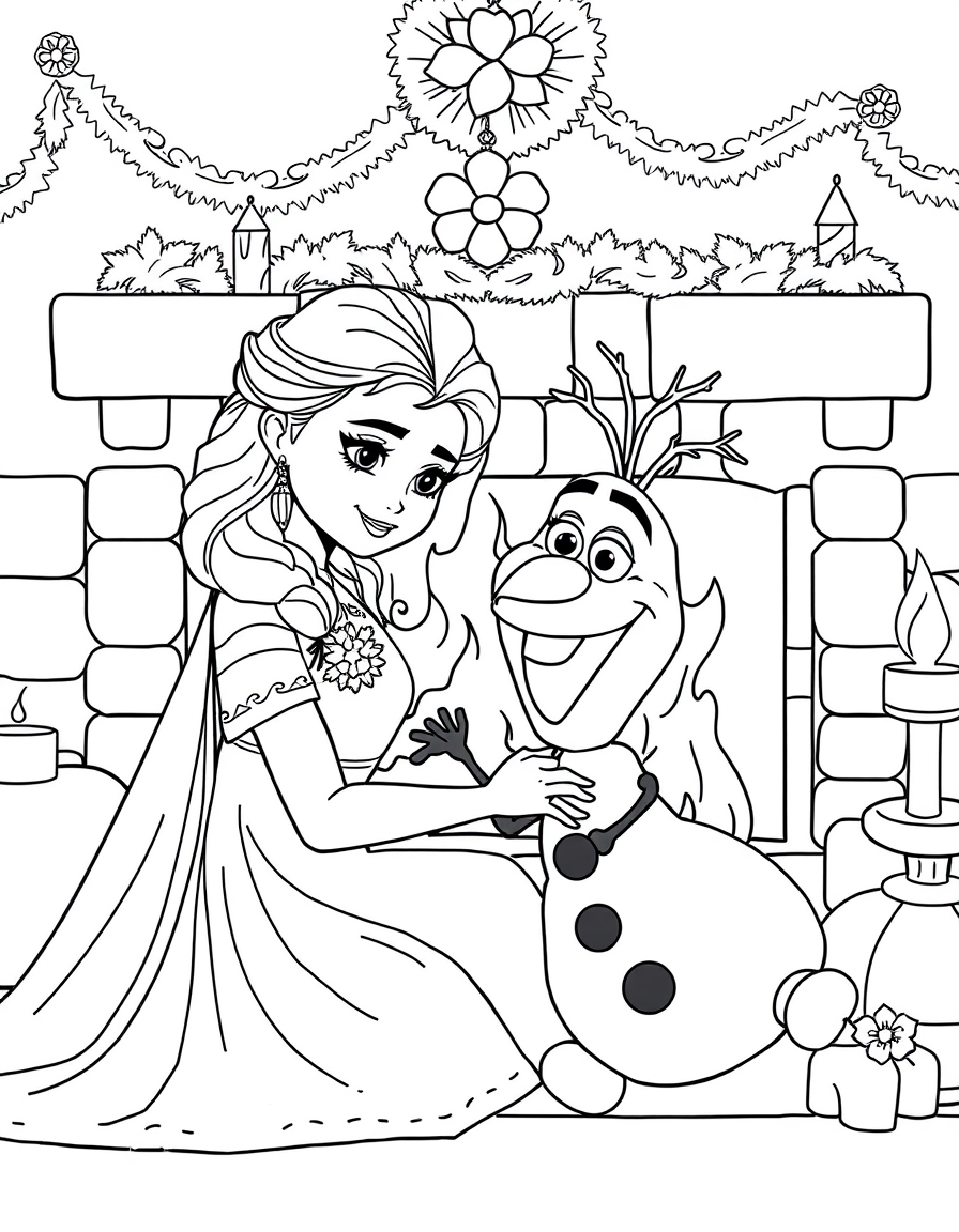 Elsa And Olaf Cuddled Up By The Fireplace