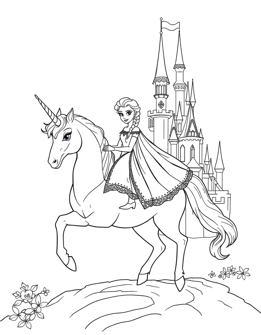 Elsa Riding A Shimmering Unicorn