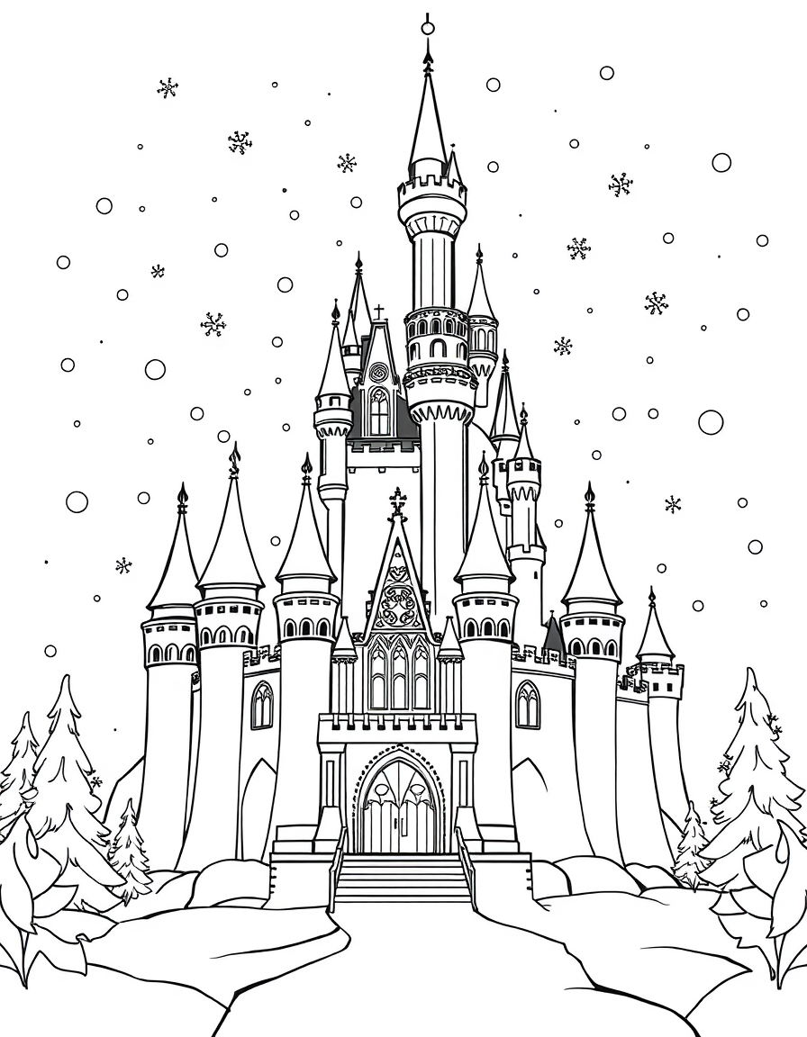 Snowflakes Falling Around Elsa’S Castle
