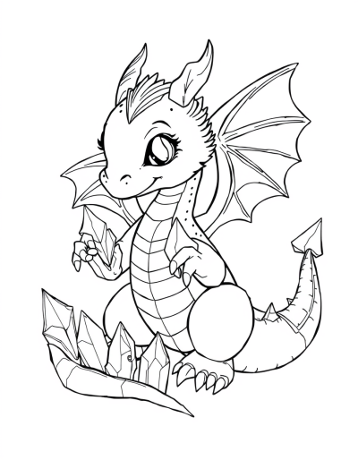 Baby Dragon Playing With Magical Crystals