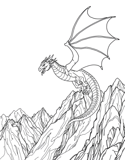 Dragon Flying Over Rugged Mountain Peaks