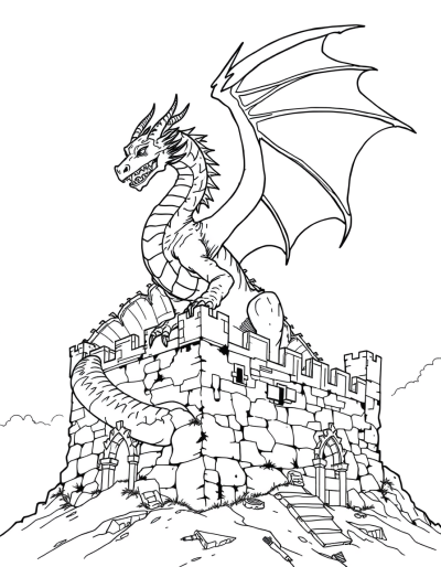 Dragon Perched On Ancient Castle Ruins