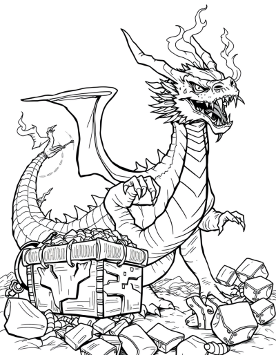 Fire Breathing Dragon Guarding Treasure Hoard