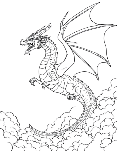 Majestic Dragon Soaring Through Clouds