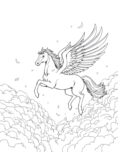 Pegasus Soar Through Wispy Clouds