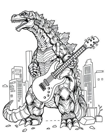 Godzilla Playing Guitar In City