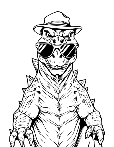 Godzilla Wearing Sunglasses And Hat