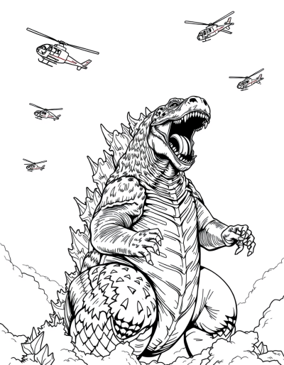 Giant Monster Roars Loudly, Helicopters Circle Overhead