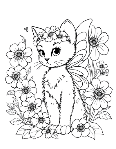 Colorful Flowers Surrounding Kitty Fairy