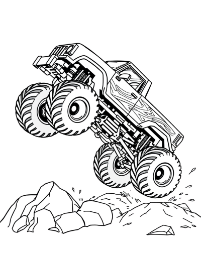 Silver Monster Truck Launching Off Ramps