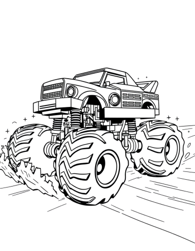 White Monster Truck Speeding On Track