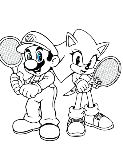 Mario And Sonic Playing Tennis