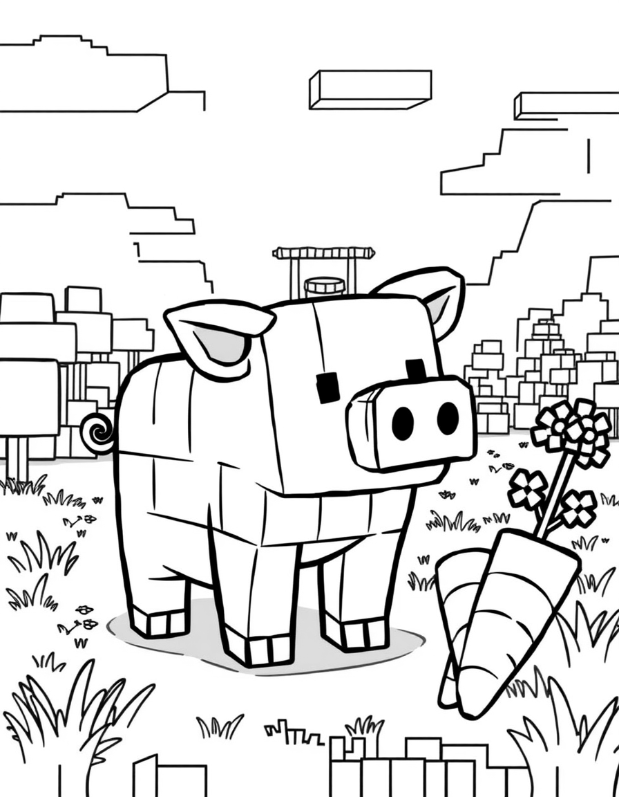 Cute Minecraft Pig Coloring Sheet