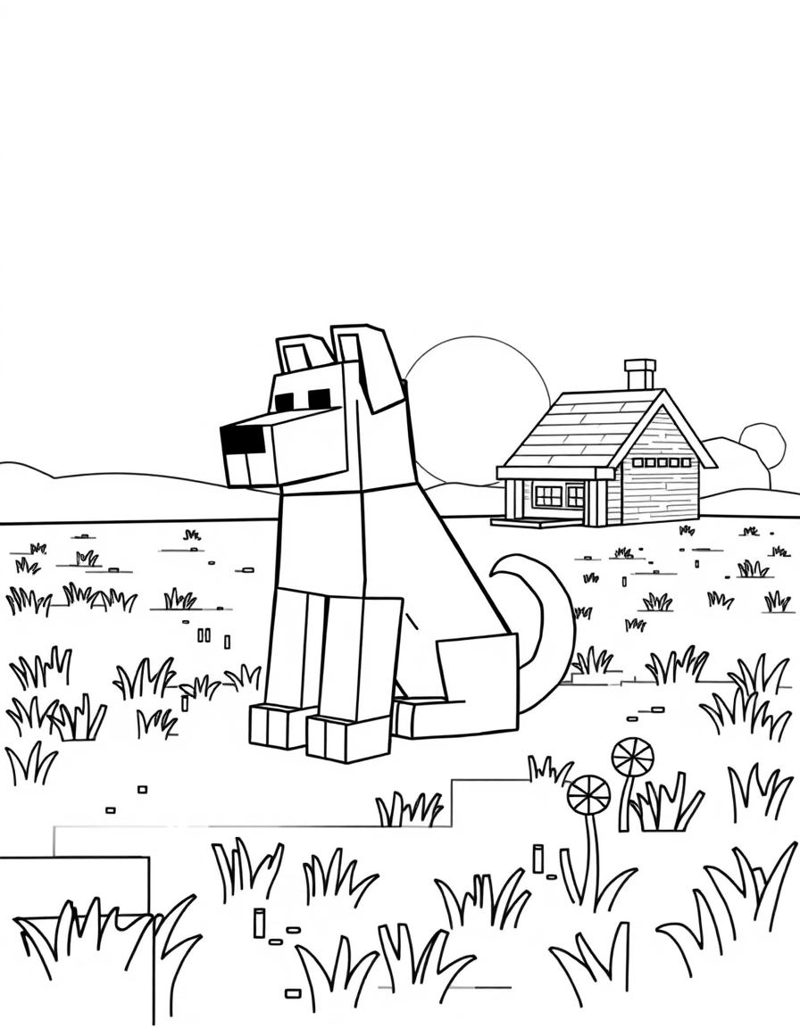 Minecraft Dog Coloring Picture