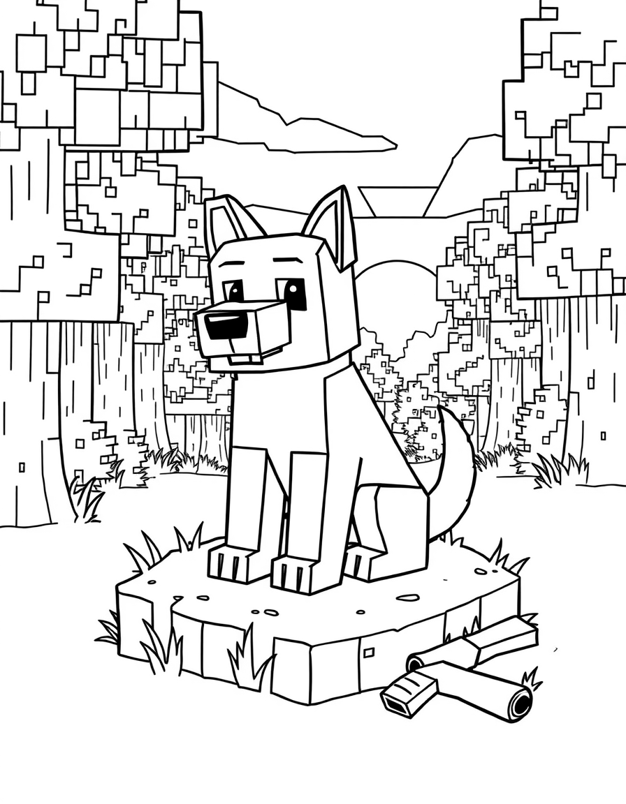 Minecraft Dog Sit Coloring