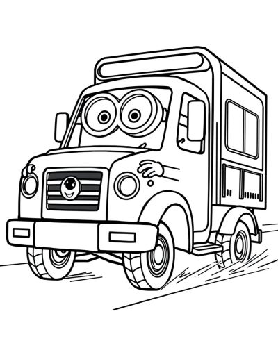 Minions Driving A Blue Truck